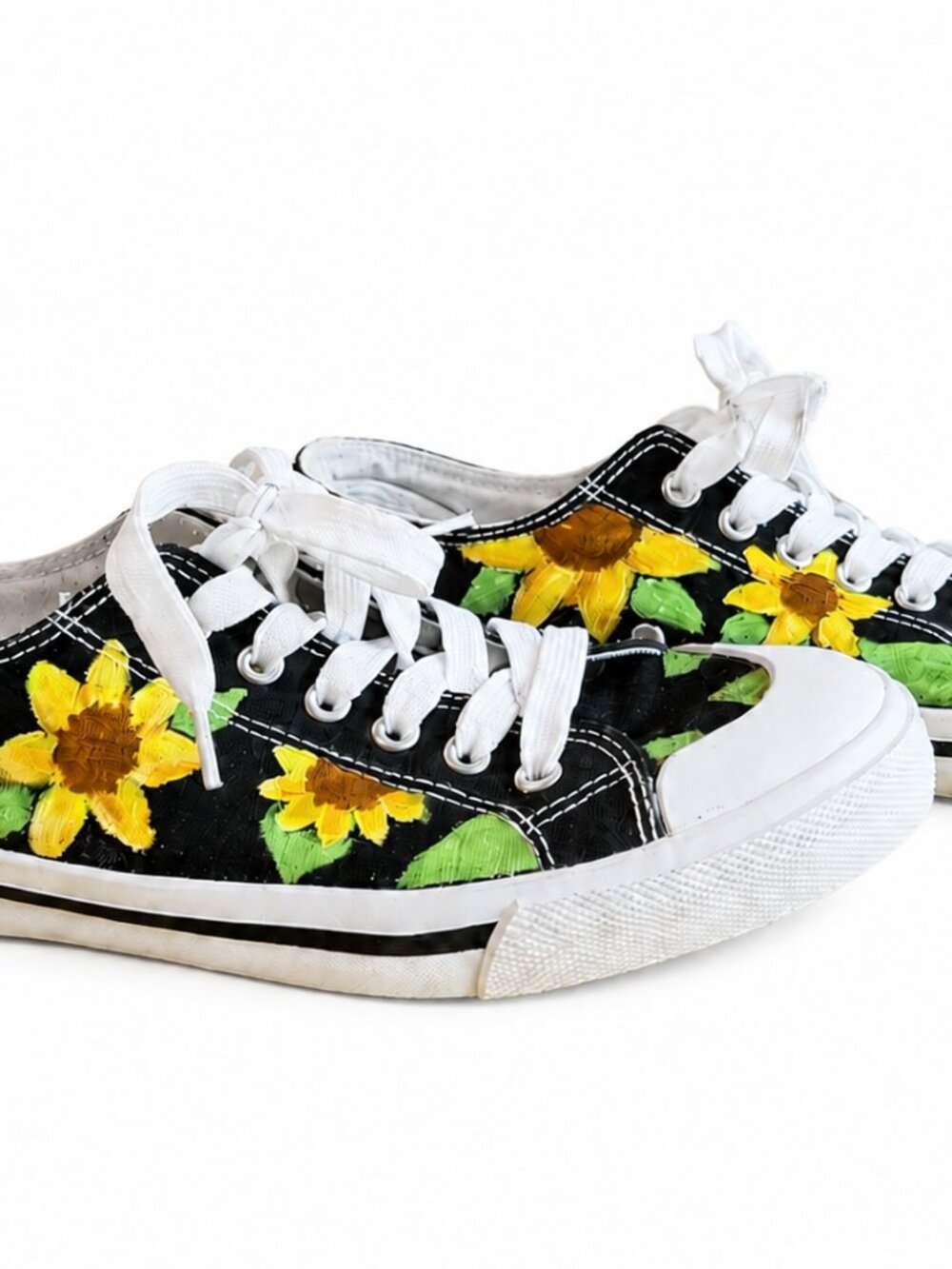 Hand Painted Sunflower Sneakers Artsy Floral Cottagecore Roebuck & Co Sz 8